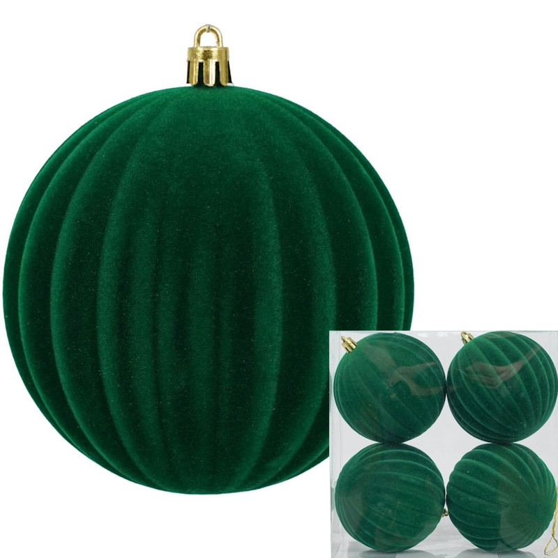 Palle Natalizie in Velluto Decorate D. 10 cm   LJ4D10-DECOR-3-GREEN