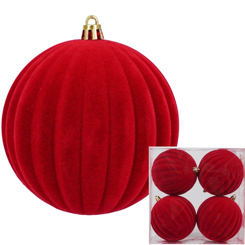 Palle Natalizie in Velluto Decorate D. 10 cm  LJ4D10-DECOR-3-RED
