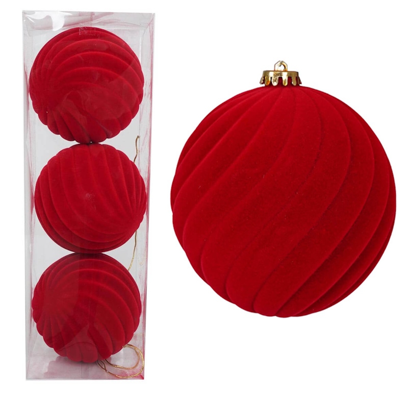 Palle Natalizie Decorate in Velluto D. 15 cm   LJ3D15-DECOR-5-RED