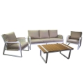 Salotto alluminio Idaho corda 3p biancocrema c/cuscini beige top tavolo legno 6461460000